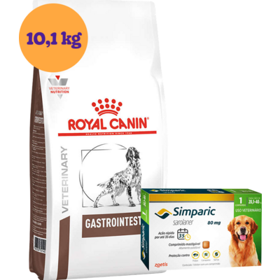 Kit Ração Royal Canin Gastro Intestinal Low Fat 10,1kg para Cães Adultos e Antipulgas Simparic 80mg - KIT