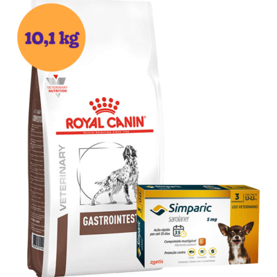 Kit Ração Royal Canin Gastro Intestinal Low Fat 10,1kg para Cães Adultos e Antipulgas Simparic 5mg - KIT