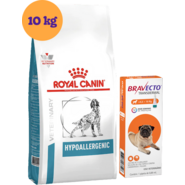 Kit Ração Royal Canin Hipoalergênica para Cães Adultos 10Kg e Antipulgas Bravecto 250 mg - KIT