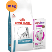 Kit Ração Royal Canin Canine Hypoallergenic 10Kg para Cães Adultos e Kit Antipulgas Bravecto 1400 mg para Cães 40-56Kg