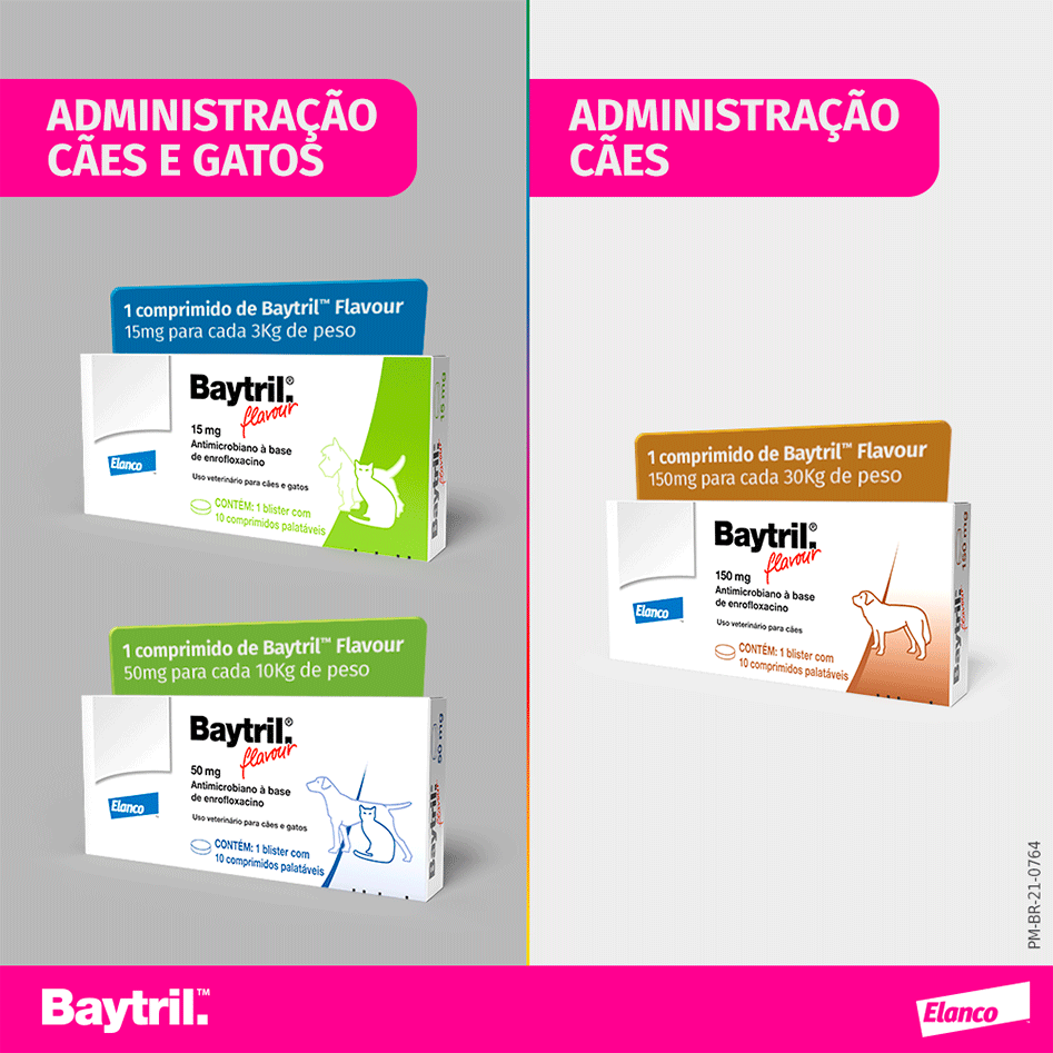 Antimicrobiano Elanco Baytril Flavour 15 mg para Cães e Gatos - 10 Comprimidos