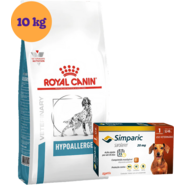 Kit Ração Royal Canin Canine Hypoallergenic 10Kg e Antipulgas Simparic 20 mg para Cães 5,1 a 10Kg - KIT