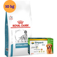 Kit Ração Royal Canin Canine Hypoallergenic 10Kg para Cães Adultos + Antipulgas Simparic 80 mg - KIT