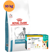 Kit Ração Royal Canin Canine Hypoallergenic 10Kg e Antipulgas Simparic 40 mg para Cães - KIT