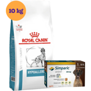 Kit Ração Royal Canin Canine Hypoallergenic 10kg e Antipulgas Simparic 120mg para Cães 40,1 a 60kg - KIT