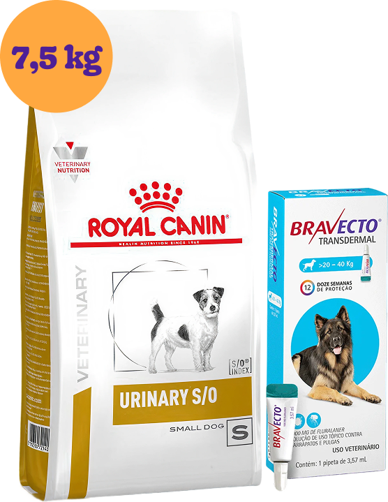 Kit Ração Royal Canin Urinary para Cães Pequenos 7,5Kg e Antipulgas Bravecto para Cães 20 a 40Kg KIT - KIT
