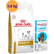 Kit Ração Royal Canin Urinary para Cães Pequenos - 7,5Kg e Antipulgas Bravecto para Cães 20 a 40Kg - KIT