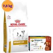 Kit Ração Royal Canin Urinary para Cães Pequenos 7,5Kg e Antipulgas Simparic 20 mg para Cães 5,1 a 10Kg - KIT