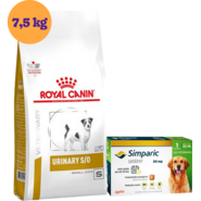 Kit Ração Royal Canin Urinary para Cães Pequenos - 7,5Kg e Antipulgas Simparic 80 mg para Cães 20,1 a 40Kg - KIT
