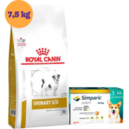 Kit Ração Royal Canin Urinary para Cães Pequenos 7,5Kg e Antipulgas Simparic 40 mg para Cães 10,1 a 20Kg - KIT