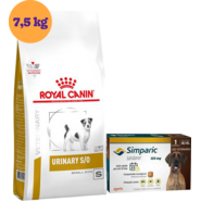 Kit Ração Royal Canin Urinary Small Dog 7,5Kg e Antipulgas Simparic 120 mg para Cães 40,1 a 60Kg - KIT