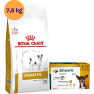 Kit Ração Royal Canin Urinary para Cães Pequenos 7,5Kg e Antipulgas Simparic 5 mg para Cães 1,3 a 2,5Kg - KIT