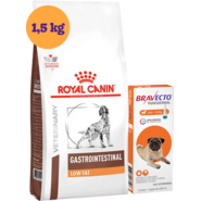 Kit Ração Royal Canin Gastro Intestinal Low Fat Cães Adultos 1,5Kg e Antipulgas Bravecto Cães 4,5 a 10Kg - KIT