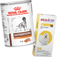 Kit Ração Úmida Royal Canin Gastrointestinal Low Fat Cães Adultos 420g e Antipulgas Bravecto Cães 2 a 4,5kg - KIT