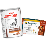 Kit Ração Úmida Royal Canin Gastrointestinal Low Fat Cães Adultos 420g e Antipulgas Simparic 20mg Cães 5,1-10kg - KIT