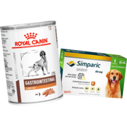 Kit Ração Úmida Royal Canin Gastrointestinal Low Fat Cães Adultos 420g e Antipulgas Simparic 80mg Cães 20,1-40kg - KIT