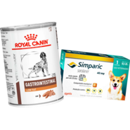 Kit Ração Úmida Royal Canin Gastrointestinal Low Fat Cães Adultos 420g e Antipulgas Simparic 40mg Cães 10,1-20kg - KIT