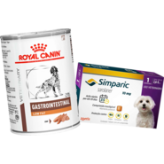 Kit Ração Úmida Royal Canin Gastrointestinal Low Fat Cães 420g e Antipulgas Simparic 10mg Cães 2,6 a 5kg - KIT