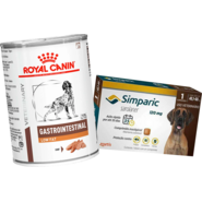 Kit Ração Úmida Royal Canin Gastrointestinal Low Fat Cães Adultos 420g e Antipulgas Simparic 120mg Cães 40,1-60kg - KIT