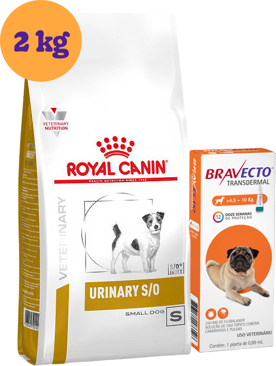 Kit Ração Royal Canin Urinary para Cães Pequenos 2Kg e Antipulgas Bravecto para Cães 4,5 a 10Kg KIT - KIT