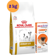 Kit Ração Royal Canin Urinary para Cães Pequenos - 2Kg e Antipulgas Bravecto para Cães 4,5 a 10Kg - KIT