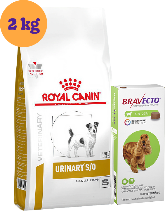 Kit Ração Royal Canin Urinary para Cães Pequenos 2Kg e Antipulgas Bravecto para Cães 10 a 20Kg 500 mg KIT - KIT