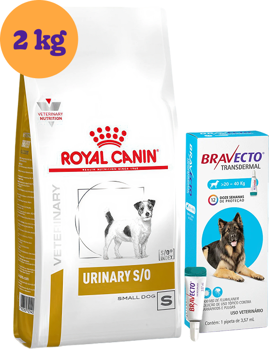 Kit Ração Royal Canin Urinary para Cães Pequenos 2Kg e Antipulgas Bravecto para Cães 20 a 40Kg KIT - KIT