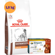 Kit Ração Royal Canin Gastro Intestinal Low Fat Cães Adultos 1,5Kg e Antipulgas Simparic 20 mg Cães 5,1 a 10Kg - KIT