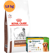 Kit Ração Royal Canin Gastro Intestinal Low Fat Cães Adultos 1,5Kg e Antipulgas Simparic 80 mg Cães 20,1 a 40Kg - KIT