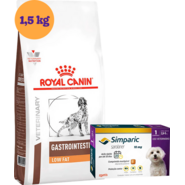 Kit Ração Royal Canin Gastro Intestinal Low Fat Cães Adultos 1,5kg e Antipulgas Simparic 10mg - KIT