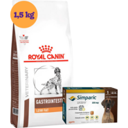 Kit Ração Royal Canin Gastro Intestinal Low Fat Cães Adultos 1,5Kg e Antipulgas Simparic 120 mg Cães 40,1-60Kg - KIT