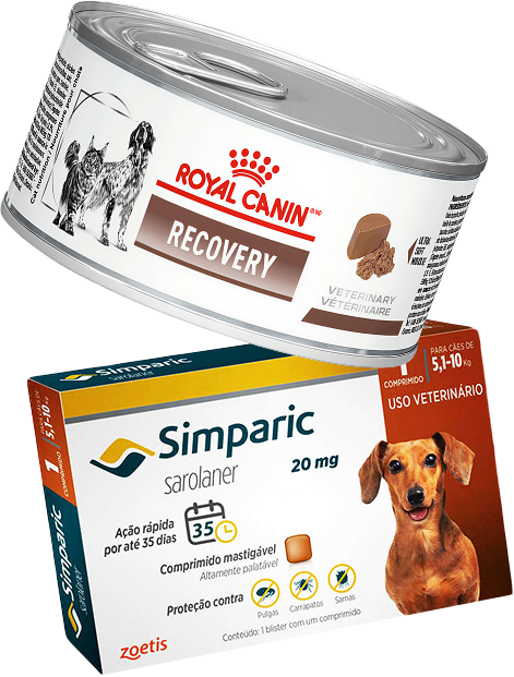 Kit Ração Royal Canin Veterinary Diet Recovery Lata 195g - Cães e Gatos + Antipulgas Simparic 20mg - 1 Comprimido - KIT