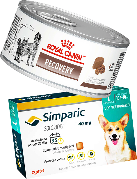 Kit Ração Royal Canin Veterinary Diet Recovery 195g - Cães e Gatos + Antipulgas Simparic 40mg 1 Comprimido - KIT
