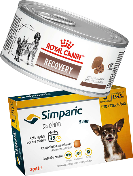 Kit Ração Royal Canin Veterinary Diet Recovery 195g - Cães e Gatos + Antipulgas Simparic 5mg - Cães 1,3 a 2,5kg - KIT