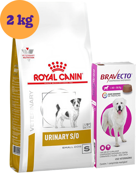 Kit Ração Royal Canin Urinary para Cães Pequenos 2Kg e Antipulgas Bravecto para Cães 40 a 56Kg KIT - KIT