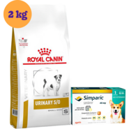 Kit Ração Royal Canin Urinary para Cães Pequenos 2Kg e Antipulgas Simparic 40 mg para Cães 10,1 a 20Kg - KIT