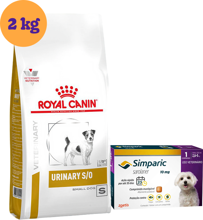 Kit Ração Royal Canin Urinary para Cães Pequenos 2Kg e Antipulgas Simparic 10 mg 1 Comprimido KIT - KIT