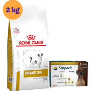 Kit Ração Royal Canin Urinary para Cães Pequenos 2Kg e Antipulgas Simparic 120 mg para Cães 40,1 a 60Kg - KIT