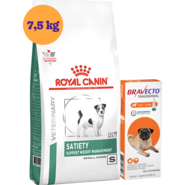 Kit Ração Royal Canin Satiety Cães Raças Pequenas 7,5Kg e Antipulgas Bravecto Cães 4,5 a 10Kg 250 mg - KIT