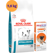 Kit Ração Royal Canin Hypoalergênica para Cães Pequenos - 7,5Kg e Antipulgas Bravecto 250 mg - KIT