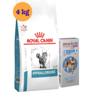 Kit Ração Royal Canin Veterinary Hypoallergenic Gatos Adultos 4kg e Antipulgas Bravecto Transdermal Gatos 1 Pipeta - KIT