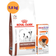 Kit Ração Royal Canin Gastro Intestinal Low Fat Cães Pequenos 7,5Kg e Antipulgas Bravecto Cães 4,5 a 10Kg - KIT