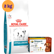 Kit Ração Royal Canin Hipoalergênica Pequenos Cães 2Kg e Antipulgas Simparic 20 mg 1 Comprimido - KIT