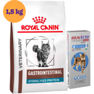 Kit Ração Royal Canin Gastro Intestinal Hydrolysed Protein para Gatos 1,5Kg e Antipulgas Bravecto 1 Pipeta - KIT