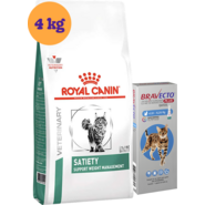 Kit Ração Royal Canin Satiety para Gatos Obesos 4kg e Antipulgas Bravecto Transdermal 1 Pipeta - KIT