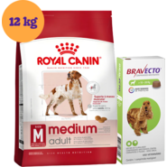 Kit Ração Royal Canin Medium Adult Cães 12kg e Antipulgas Bravecto 10-20kg 500mg - KIT