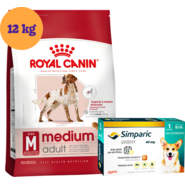 Kit Ração Royal Canin Medium Adult 12kg e Antipulgas Simparic 40mg para Cães 10,1 a 20kg - KIT