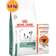 Kit Ração Royal Canin Satiety Cães Raças Pequenas 1,5Kg e Antipulgas Bravecto Cães 4,5 a 10Kg 250 mg - KIT