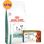 Kit Ração Royal Canin Satiety Cães Raças Pequenas 1,5Kg e Antipulgas Simparic 20 mg Cães 5,1 a 10Kg - KIT