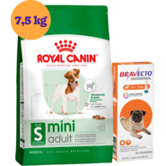 Kit Ração Royal Canin Mini Adult 7,5kg + Antipulgas Bravecto 250mg para Cães 4,5 a 10kg - KIT